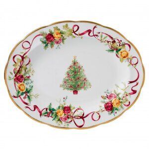 Royal Albert Old Country Roses Christmas Tree Oval Platter, 13-Inch, NEW